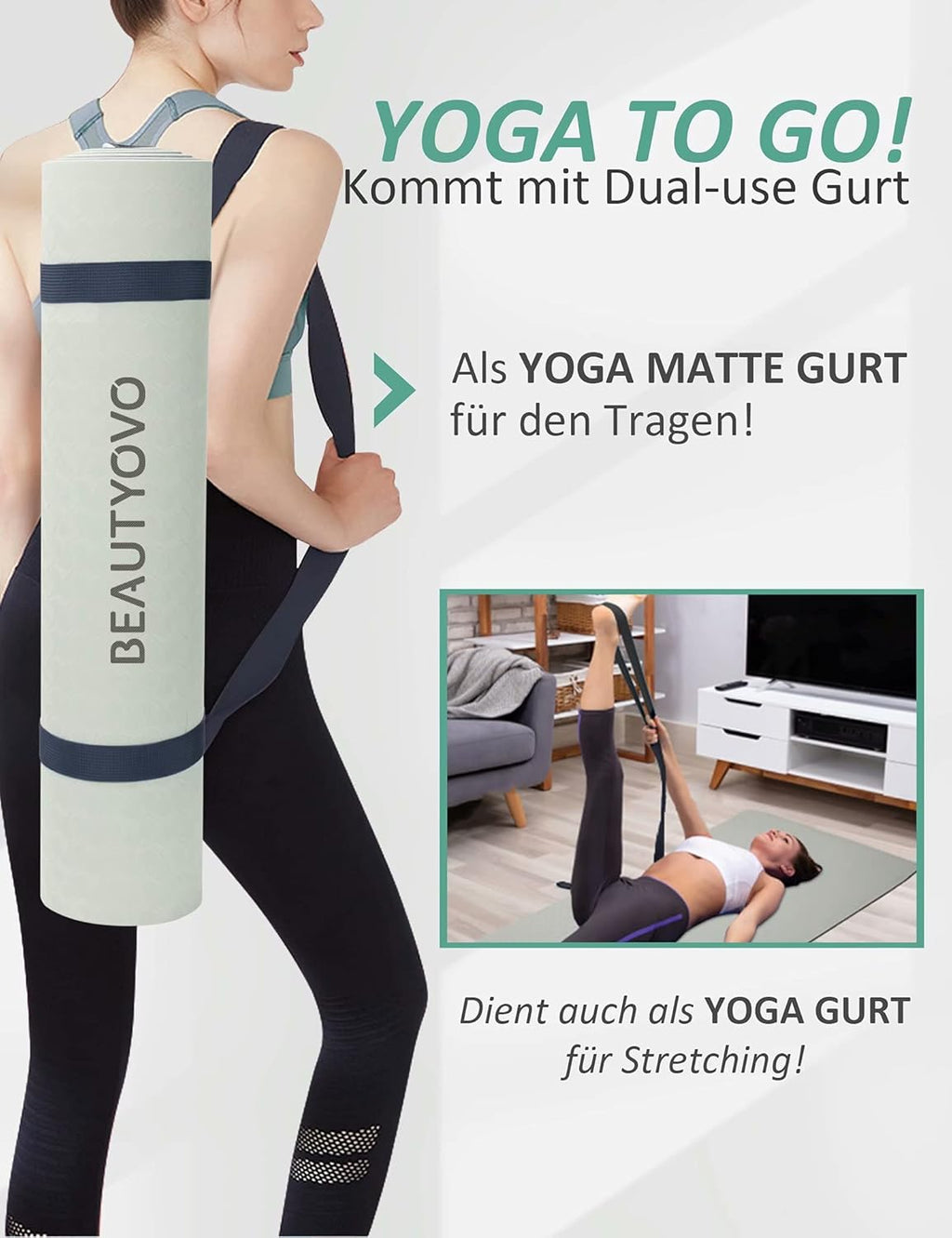 Yoga Mat with Strap, 1/3 Inch Extra Thick Yoga Mat Double-Sided Non Slip, Professional TPE Yoga Mats for Women Men, Workout Mat for Yoga, Pilates and Floor Exercises