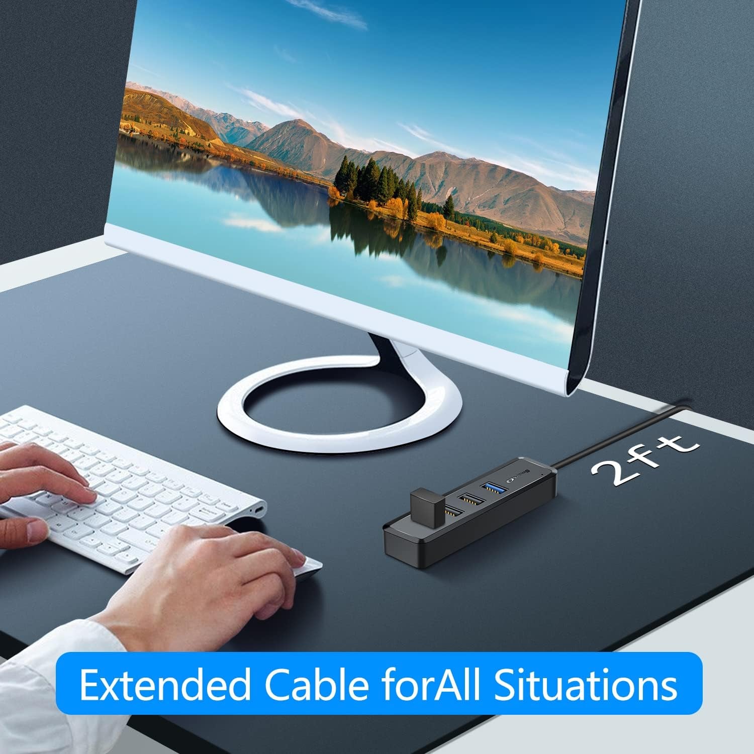 4-Port Hub - 1 USB 3.0 + 3 USB 2.0 Ports for Macbook, Mac Pro, Mac Mini, Imac, Surface Pro, XPS, PC, Flash Drive, Mobile HDD, Laptop Extension Cable