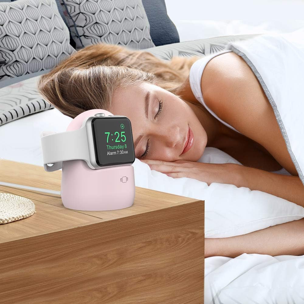 Iwatch Stand Silicone Charging Dock Holder for Apple Watch Ultra 2, Ultra, SE2, Series SE, 7 6 5 4 3 2 1 (45/44/42/41/40/38Mm), (Pink)