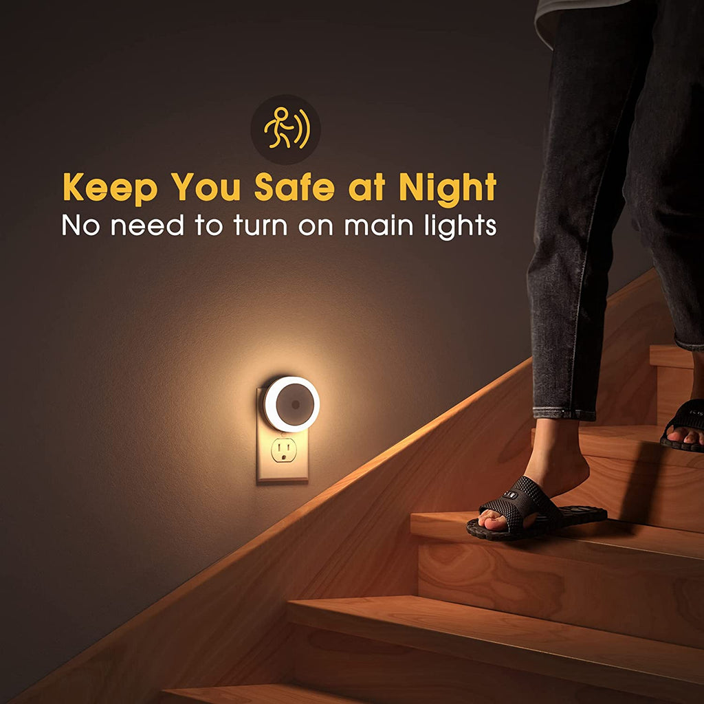 LED Baby Night Lights Plug into Wall [4Pack], Nightlight with Light Sensors for Kids Room, Bathroom Stair Lights, Hallway Light, Warm White