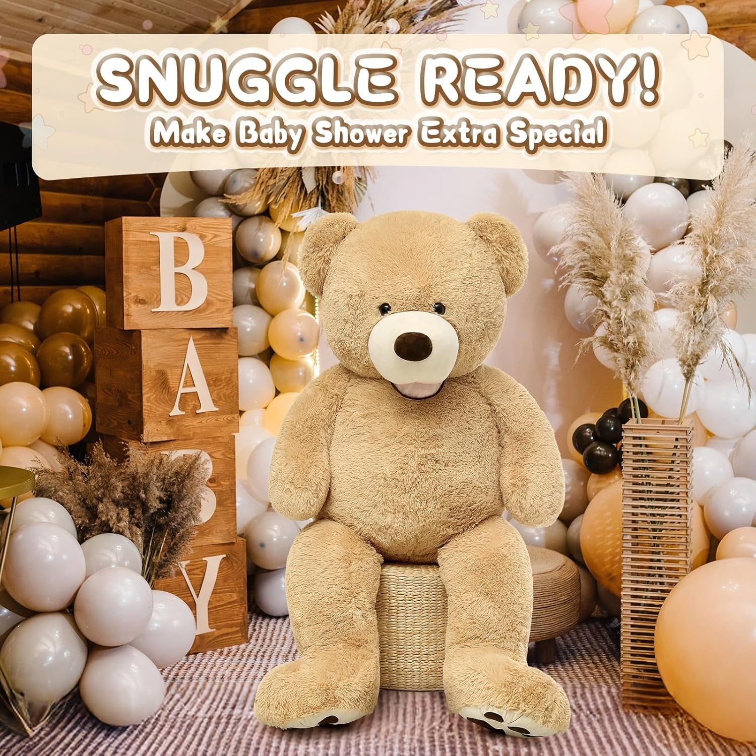 51 Inch Smile Giant Teddy Bear, Large Stuffed Bears with Big Footprints, Big Stuffed Animals Cuddly Plush Gifts for Girlfriends, Boyfriend, Brown