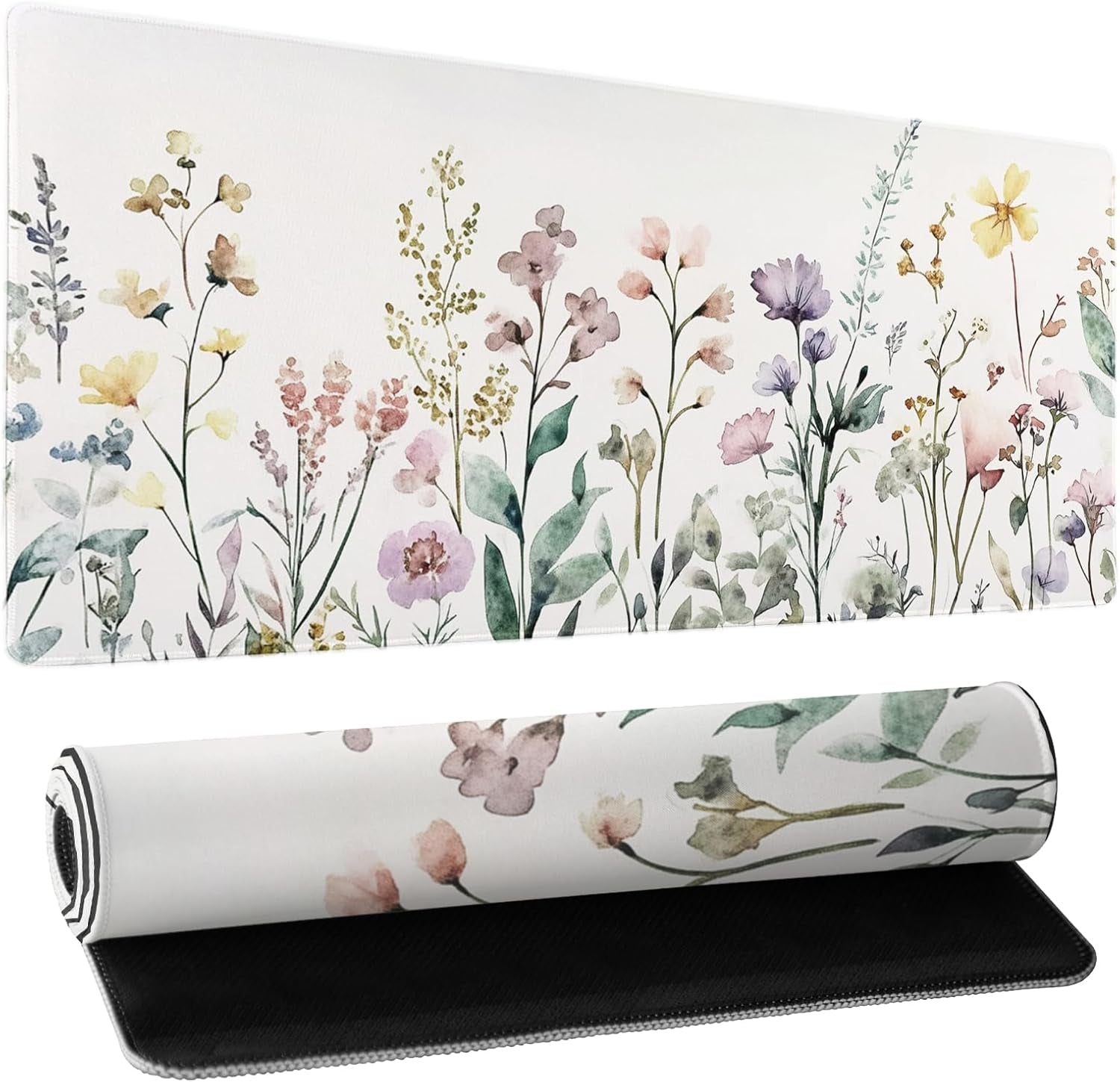 Floral Desk Mat Beige Boho Desk Pad Large Extended Gaming Mouse Pad XL Cute Minimalist Flowers Keyboard Mat 31.5X11.8 Inch Boho Esthetics Mousepad Big Keyboard Mouse Mat for Home Office Work Game