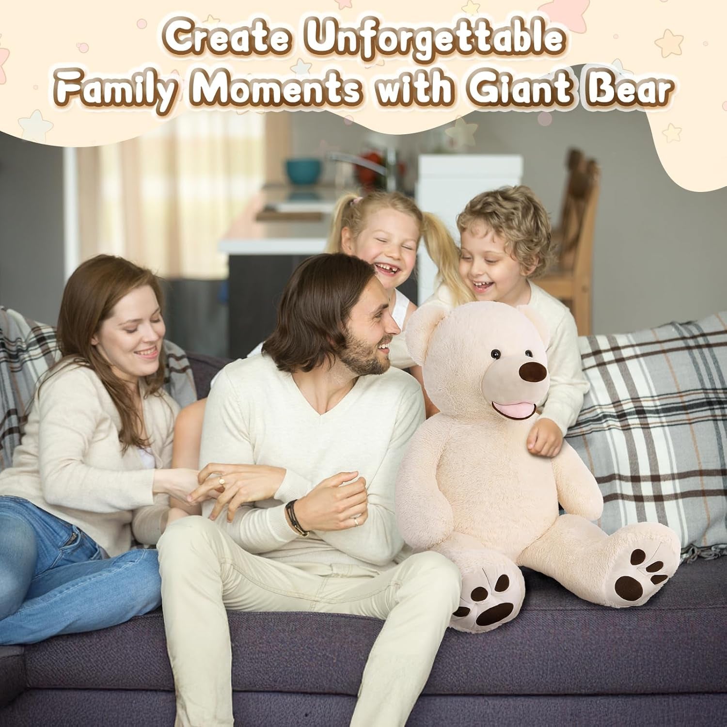 Giant Teddy Bear, 39Inch Large Stuffed Animals with Big Footprints Plush Stuffed Bears Gifts for Kids, Beige