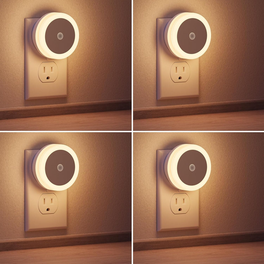 LED Baby Night Lights Plug into Wall [4Pack], Nightlight with Light Sensors for Kids Room, Bathroom Stair Lights, Hallway Light, Warm White