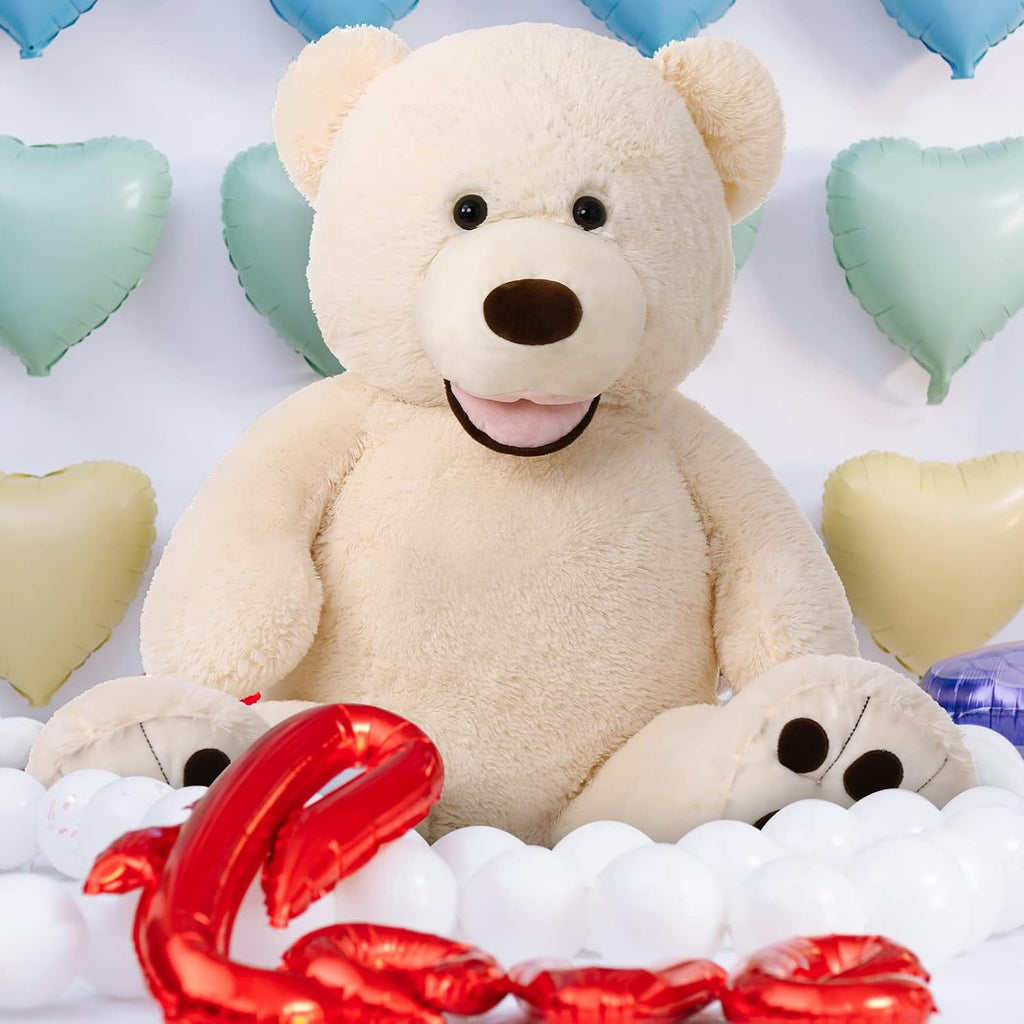 Giant Teddy Bear, 39Inch Large Stuffed Animals with Big Footprints Plush Stuffed Bears Gifts for Kids, Beige