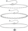Evil Eye Gold Ankle Bracelets for Women 14K Gold Plated Anklet Silver round Coin Disc Chain Anklets Cubic Zirconia Evil Eye Anklet Dainty Layered Anklet Set 3Pcs