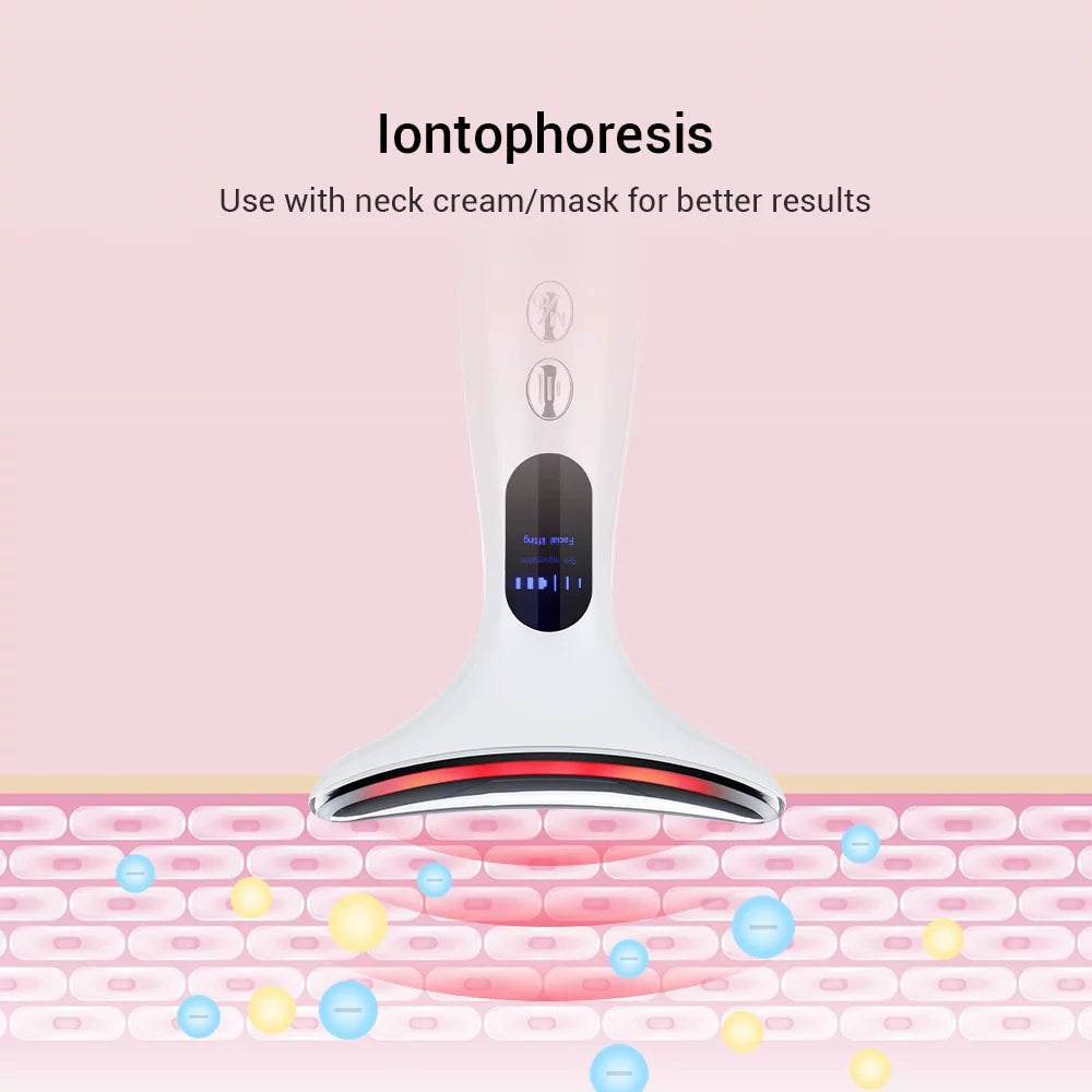 Neck Face Firming Removal Tool, Double Chin Reducer Skin Rejuvenation Neck Face Lift Anti-Aging Beauty Device on Triple Action LED Therapy, Thermal and Vibration Technologies for Skin Care