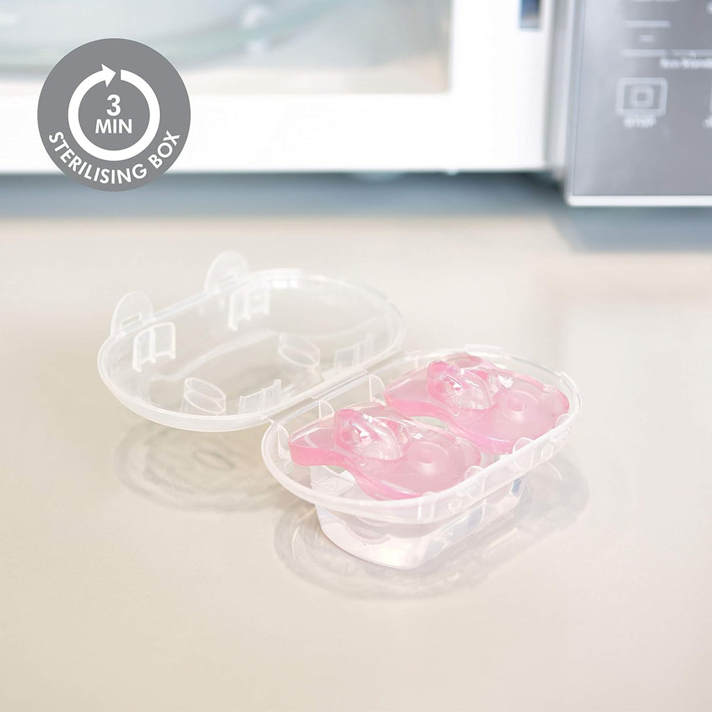 Baby Pacifier | 6-18 Months | Includes Sterilizing Case | 2-Count | Soft Silicone | Bpa-Free | Supports Natural Suckling | Pink